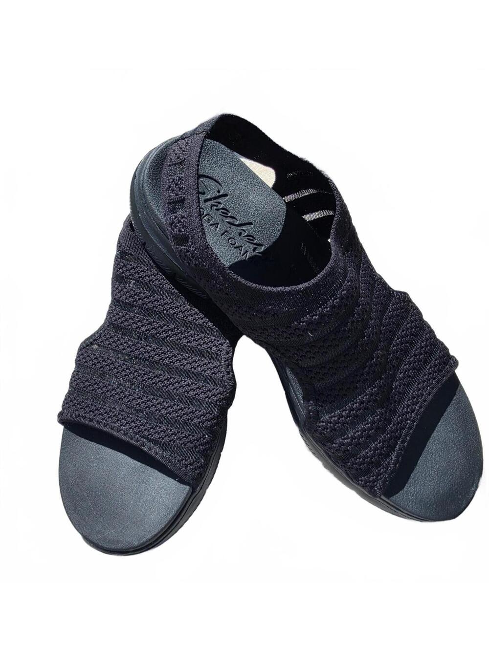 Skechers Black Knit Yoga Foam Slingback Sandals Size 8